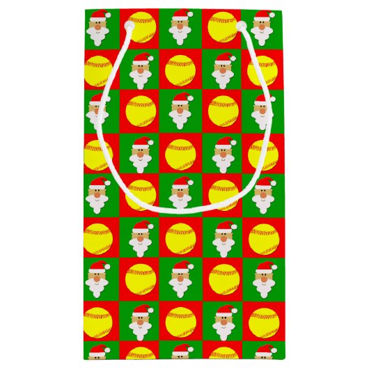 Santa Softball Player Custom Name / Text Kerstmis Klein Cadeauzakje (Achterkant)