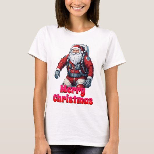 Santa Space Astro Kerstmis Lucht- en Ruimtevaart V T-shirt (Voorkant)