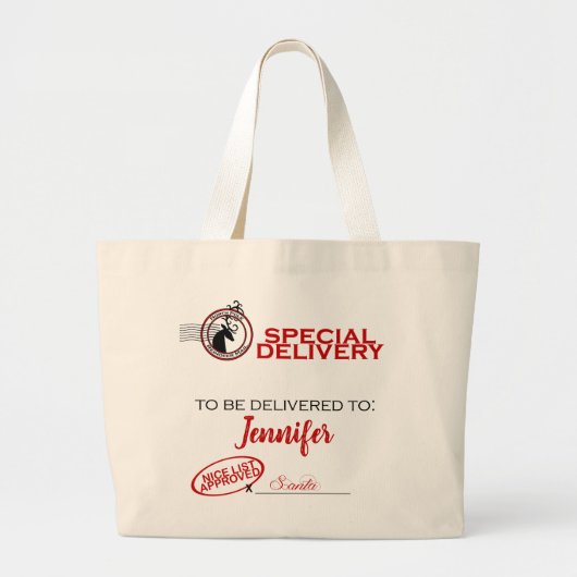 Santa Special Delivery Bag Grote Tote Bag (Voorkant)
