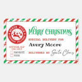 Santa Special Delivery North Pole kerstcadeau Rechthoekige Sticker (Voorkant)