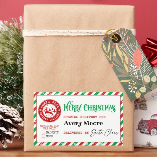 Santa Special Delivery North Pole kerstcadeau Rechthoekige Sticker (Feestdagen)