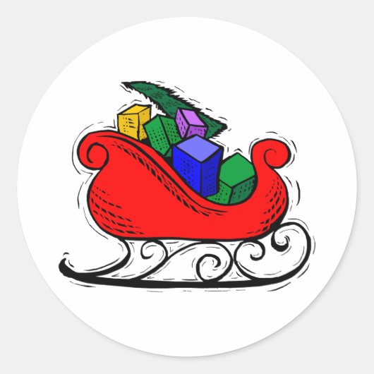 Santa Speelgoed Sleigh Ronde Sticker (Voorkant)