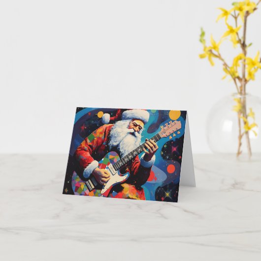 Santa speelt gitaar kaart (Gele Bloem)