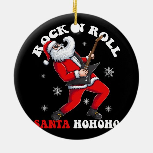 Santa speelt gitaar rock en rol keramisch ornament (Achterkant)