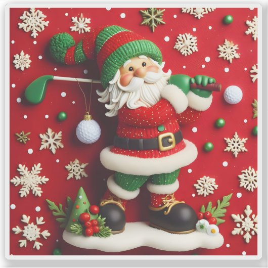 Santa speelt golf in de winter sticker (Voorkant)