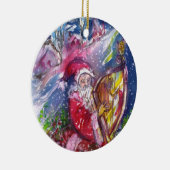 SANTA SPEELT HARP IN MOONLIGHT Red Ruby met Kerstm Keramisch Ornament (Rechts)