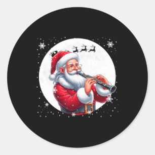 Santa speelt klarinet Xmas Moon kostuum instrument Ronde Sticker
