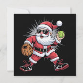 Santa speelt softbal als Pitcher Christmas Sports Feestdagenkaart (Voorkant)
