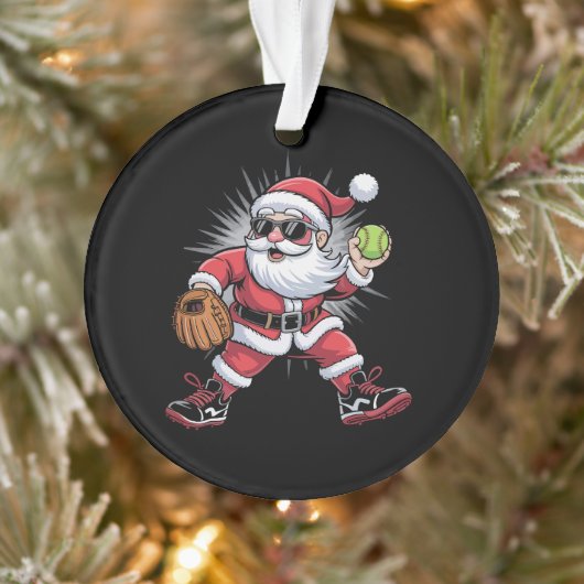 Santa speelt softbal als Pitcher Christmas Sports Ornament (Boom)