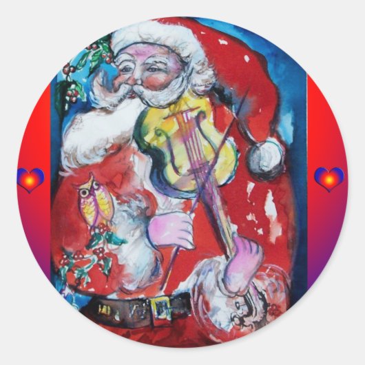 SANTA SPEELT VIOLIN / Musical Kerstmis Ronde Sticker (Voorkant)