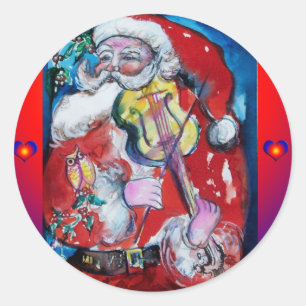 SANTA SPEELT VIOLIN / Musical Kerstmis Ronde Sticker