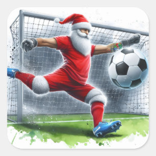 Santa speelt voetbal tijdens de feestdagen vierkante sticker