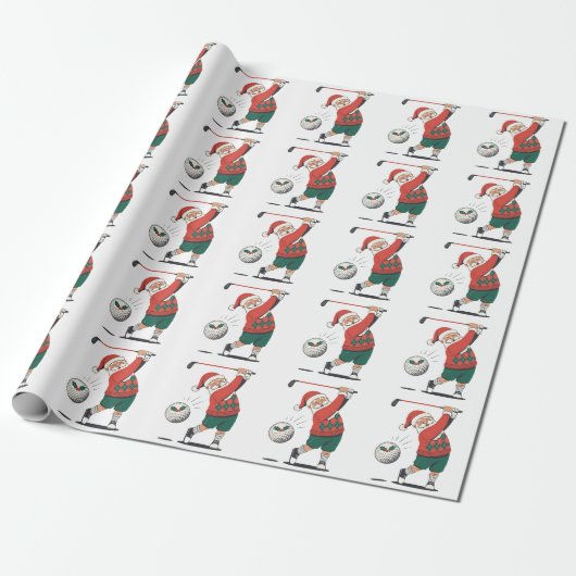 Santa spelen Golf Christmas Player Golfer Cadeaupapier (Uitgerold)