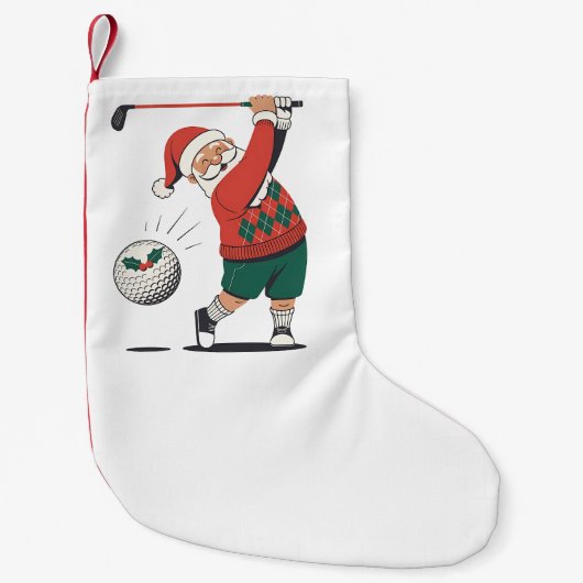 Santa spelen Golf Christmas Player Golfer Kleine Kerstsok (Voorkant)