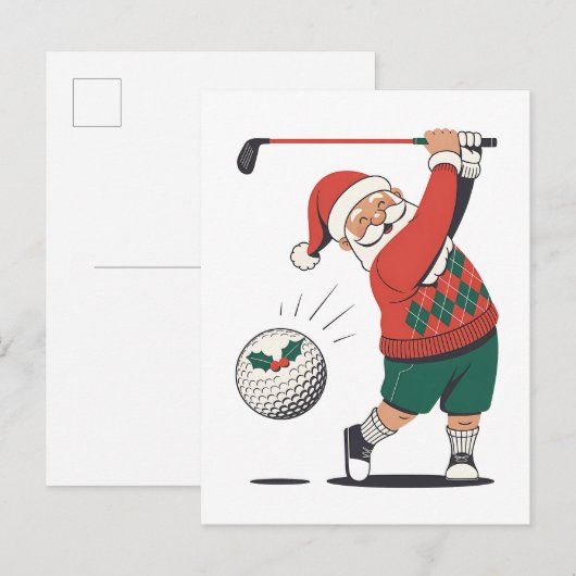 Santa spelen Golf Christmas Player Golfer Uitnodiging Briefkaart (Voorkant / Achterkant)