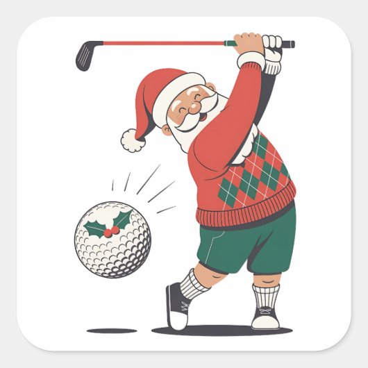 Santa spelen Golf Christmas Player Golfer Vierkante Sticker (Voorkant)