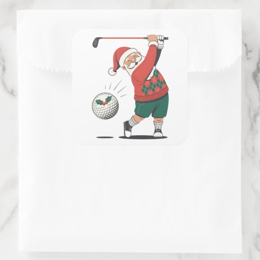 Santa spelen Golf Christmas Player Golfer Vierkante Sticker (Tas)