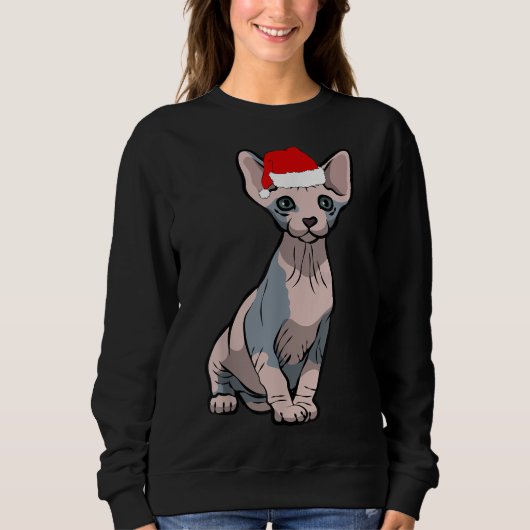 Santa Sphynx Kat Kerstmis Pyjama Grappige Kerstcad Trui (Voorkant)