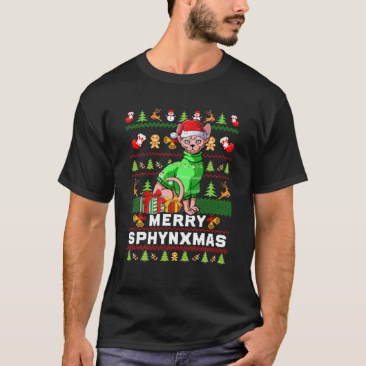 Santa Sphynxmas Sphynx Cat Lover Ugly Sweater Chri T-shirt (Voorkant)