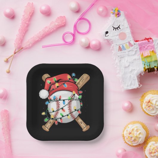 Santa Sports Christmas Baseball Player  Papieren Bordje (Feest)