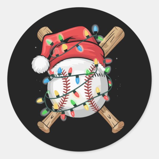 Santa Sports Christmas Baseball Player Ronde Sticker (Voorkant)