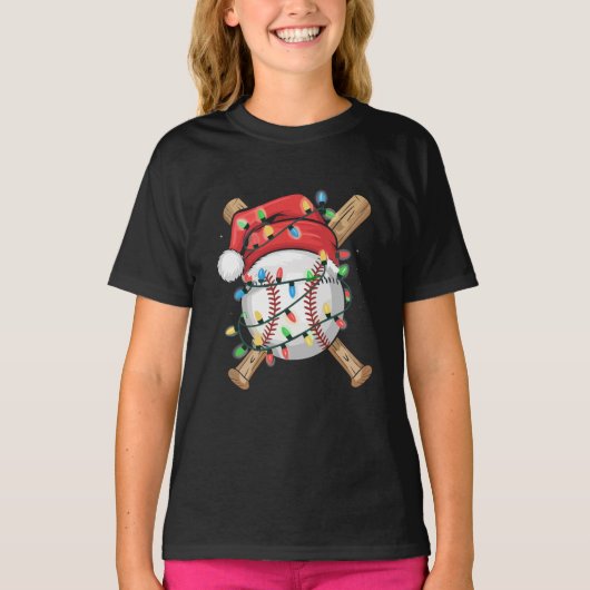 Santa Sports Christmas Baseball Player  T-shirt (Voorkant)