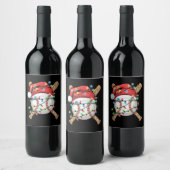 Santa Sports Christmas Baseball Player  Wijn Etiket (Flessen)