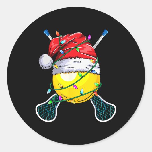 Santa Sports Design - Kerst Lacrosse Speler Ronde Sticker (Voorkant)