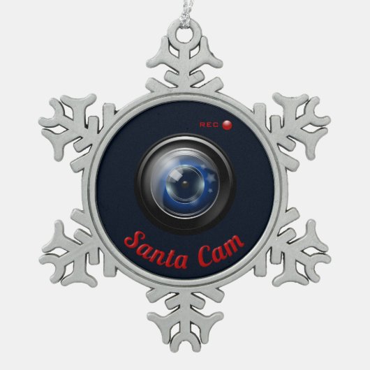 Santa Spy Camera Tin Sneeuwvlok Ornament (Voorkant)