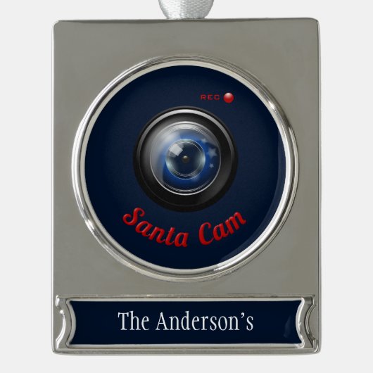 Santa Spy Camera Verzilverd Banner Ornament (Voorkant)