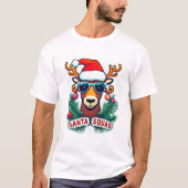 Santa Squad Cool Rendier met glazen Kerstmis T-shirt (Voorkant)