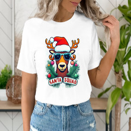 Santa Squad Cool Rendier met glazen Kerstmis T-shirt