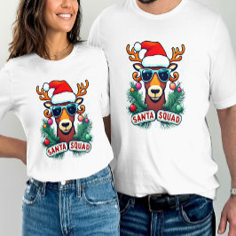 Santa Squad Cool Rendier met glazen Kerstmis T-shirt
