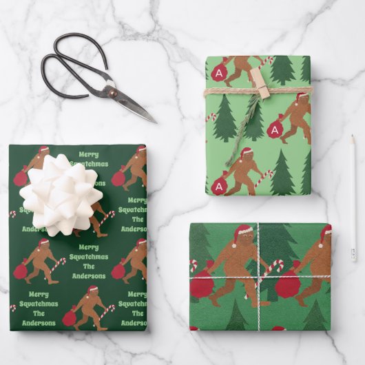 Santa Squatch Cute Assortment Funny Kerstmis Inpakpapier Vel (Voorkant)