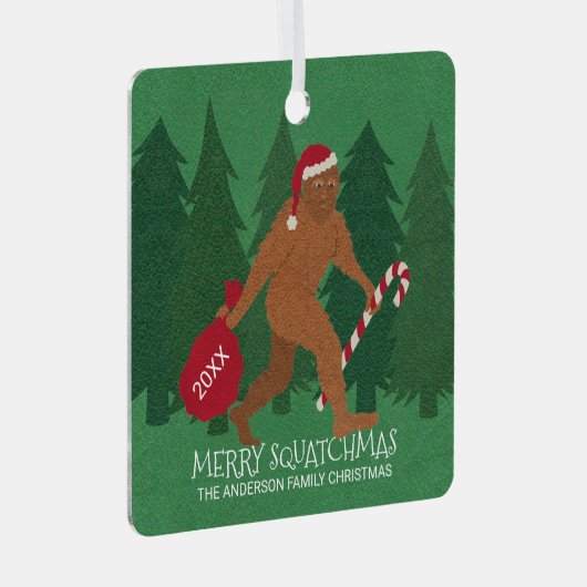 Santa Squatch Funny Kerstmis, dubbelzijdig Metalen Ornament (Voorkant Rechts)