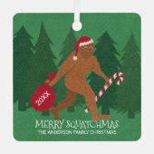 Santa Squatch Funny Kerstmis, dubbelzijdig Metalen Ornament (Voorkant)