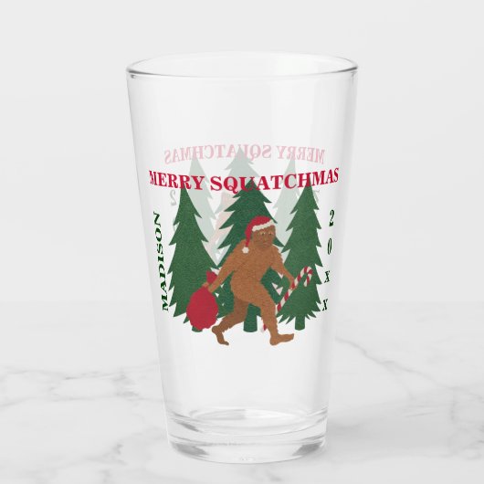 Santa Squatch Funny Kerstmis Gepersonaliseerde Gee Glas (Achterkant)