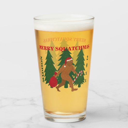 Santa Squatch Funny Kerstmis Gepersonaliseerde Gee Glas (Voorkant gevuld)