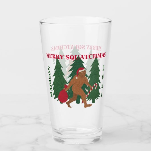 Santa Squatch Funny Kerstmis Gepersonaliseerde Gee Glas (Voorkant)