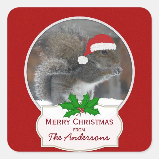 Santa Squirrel Aangepaste Kerst stickers (Voorkant)