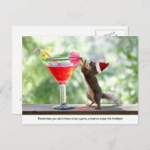 Santa Squirrel Drink een cocktail Feestdagenkaart (Voorkant / Achterkant)