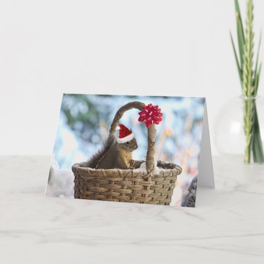 Santa Squirrel in sneeuw Feestdagen Kaart (Voorkant)