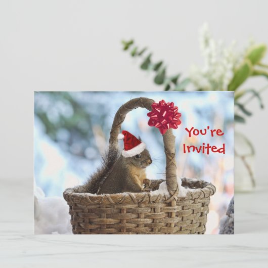 Santa Squirrel in sneeuw Kaart (Staand voorkant)