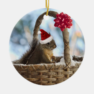 Santa Squirrel in sneeuw Keramisch Ornament