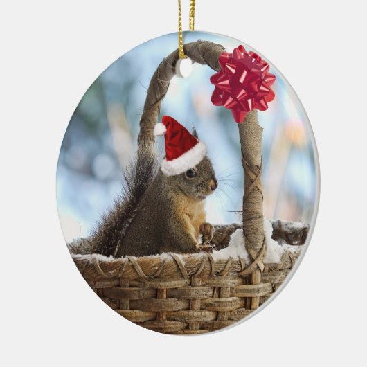 Santa Squirrel in sneeuw Keramisch Ornament (Links)
