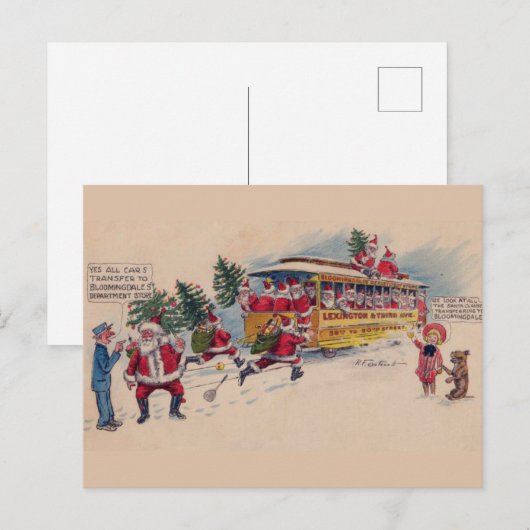 SANTA STAAT OP HET  ONTWERP VAN DE TREIN FEESTDAGENKAART (Voorkant / Achterkant)