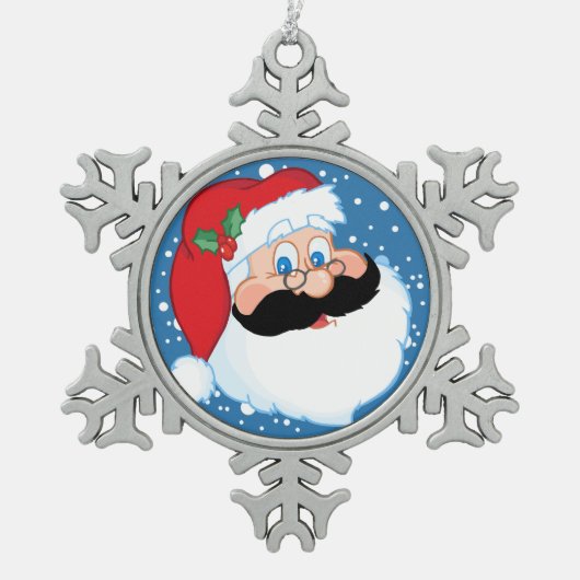 Santa Stache Tin Sneeuwvlok Ornament (Voorkant)