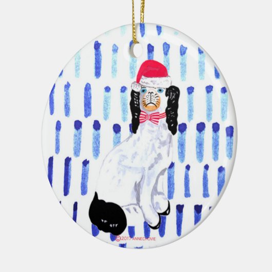 Santa Staffordshire-hond op blauwe keramische sier Keramisch Ornament (Links)