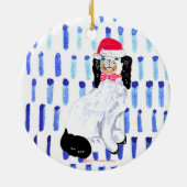 Santa Staffordshire-hond op blauwe keramische sier Keramisch Ornament (Achterkant)