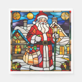 Santa Stained Glass Christmas Napkin Servet